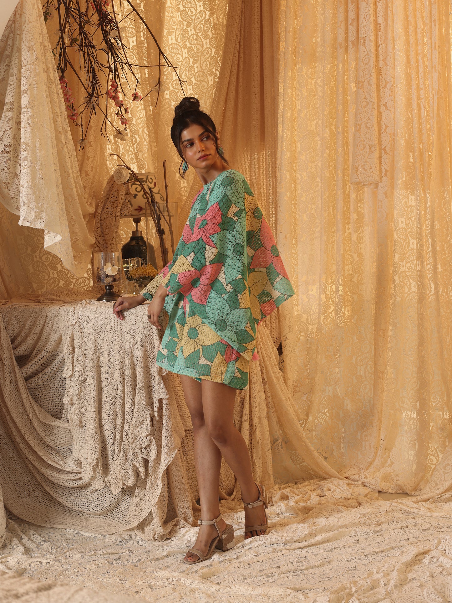 Big Floral Kaftan Top and  Shorts Set