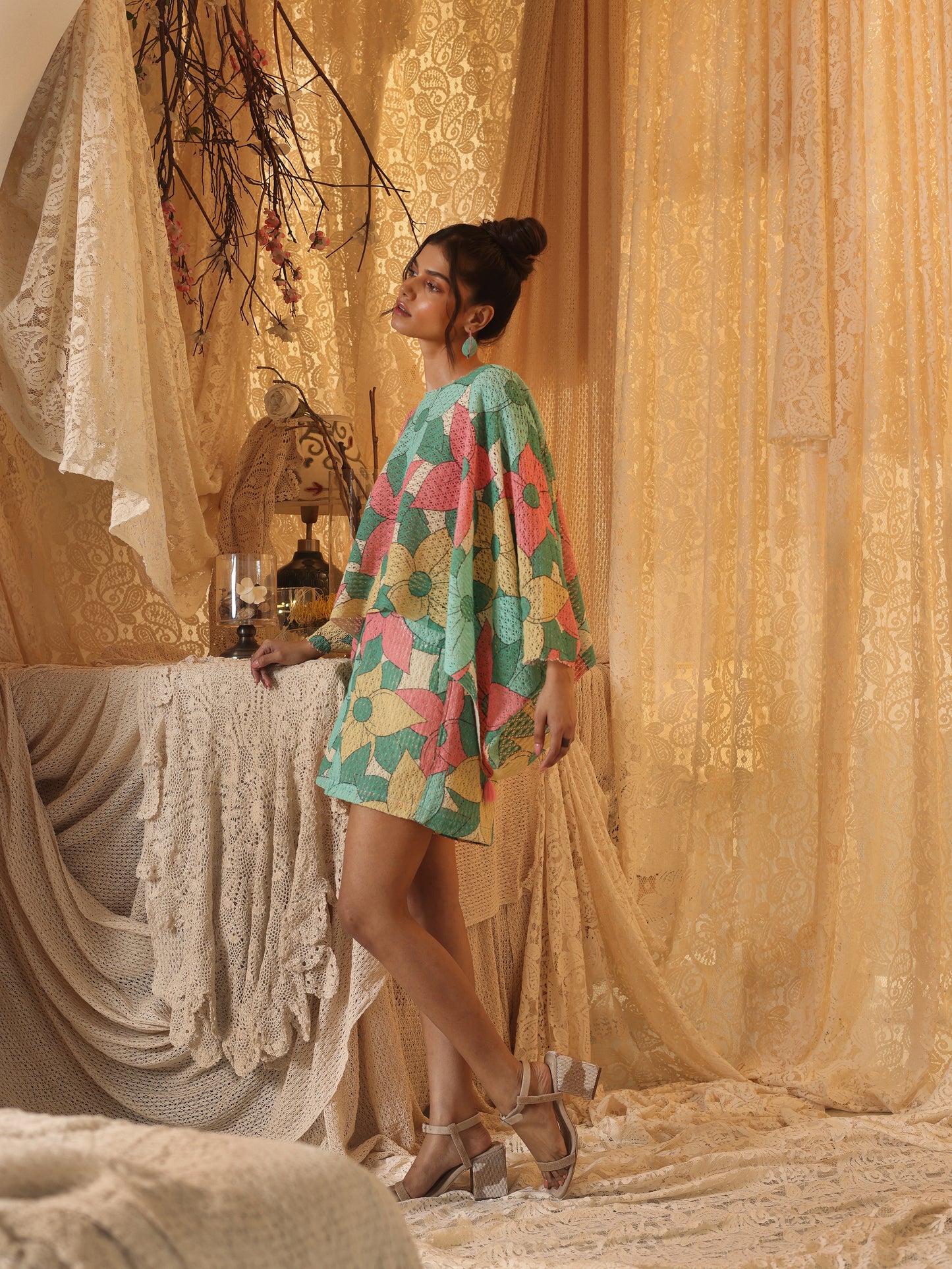 Big Floral Kaftan Top and  Shorts Set