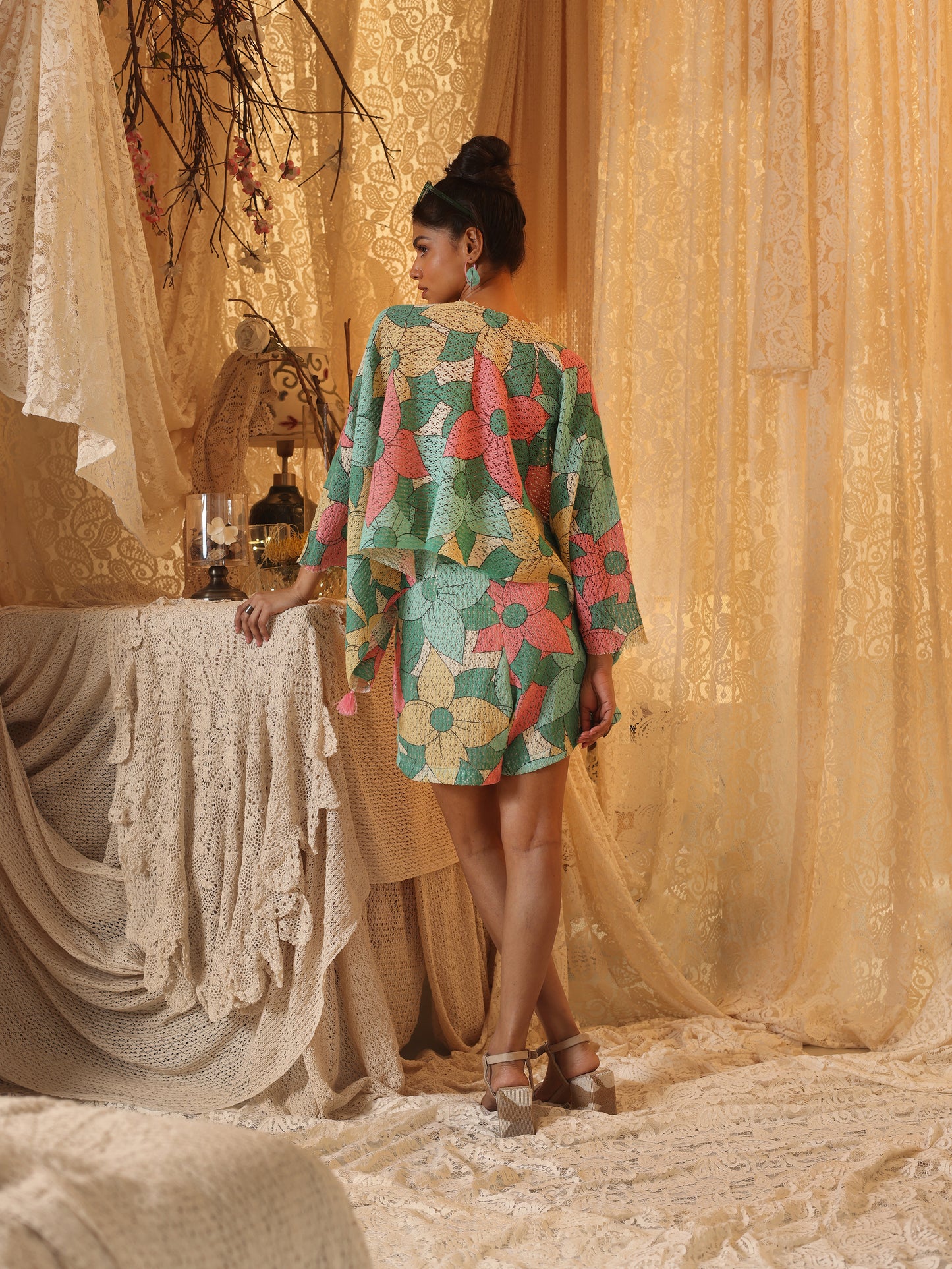 Big Floral Kaftan Top and  Shorts Set