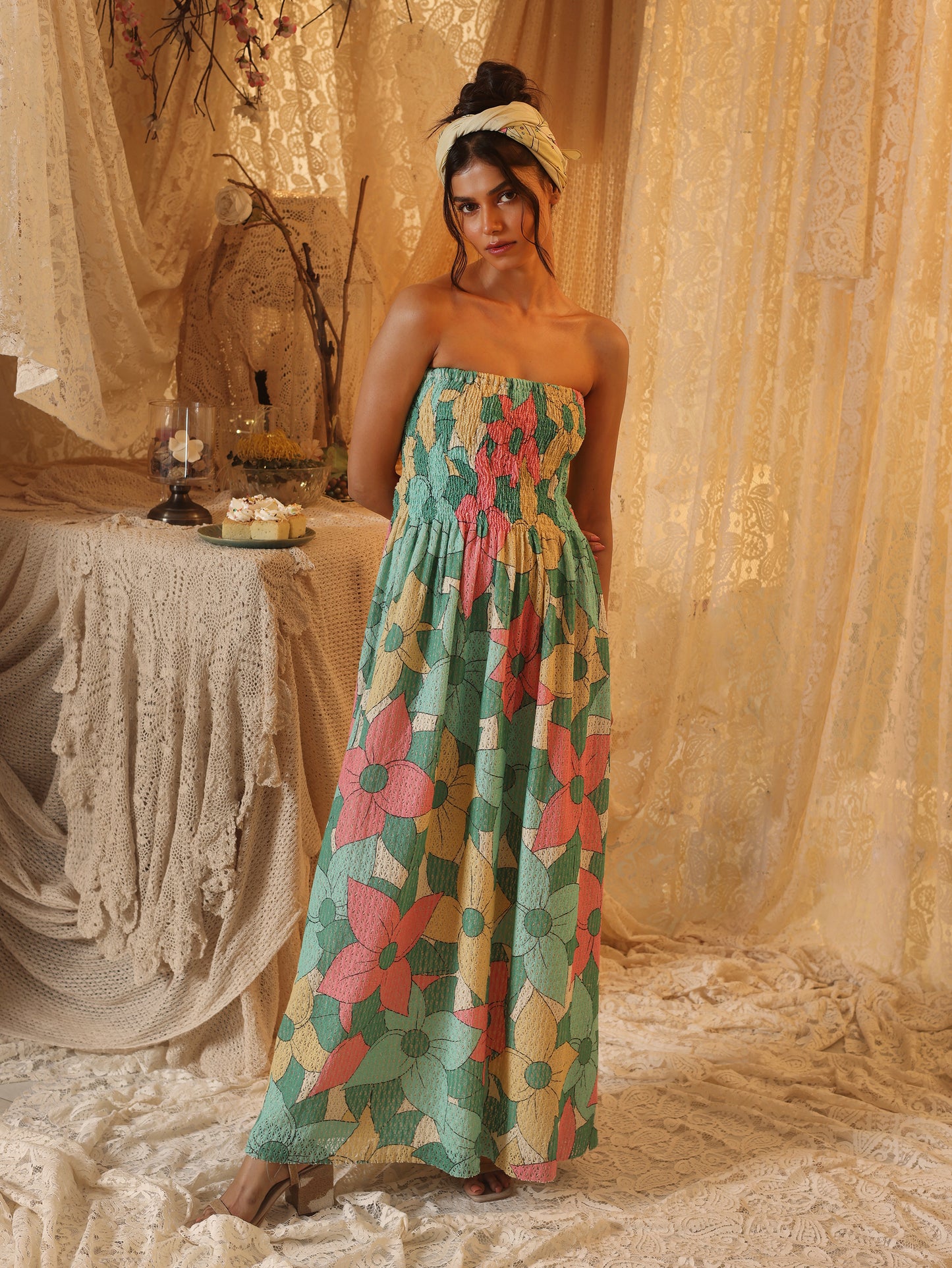 Big Floral Cotton Net Tube Dress