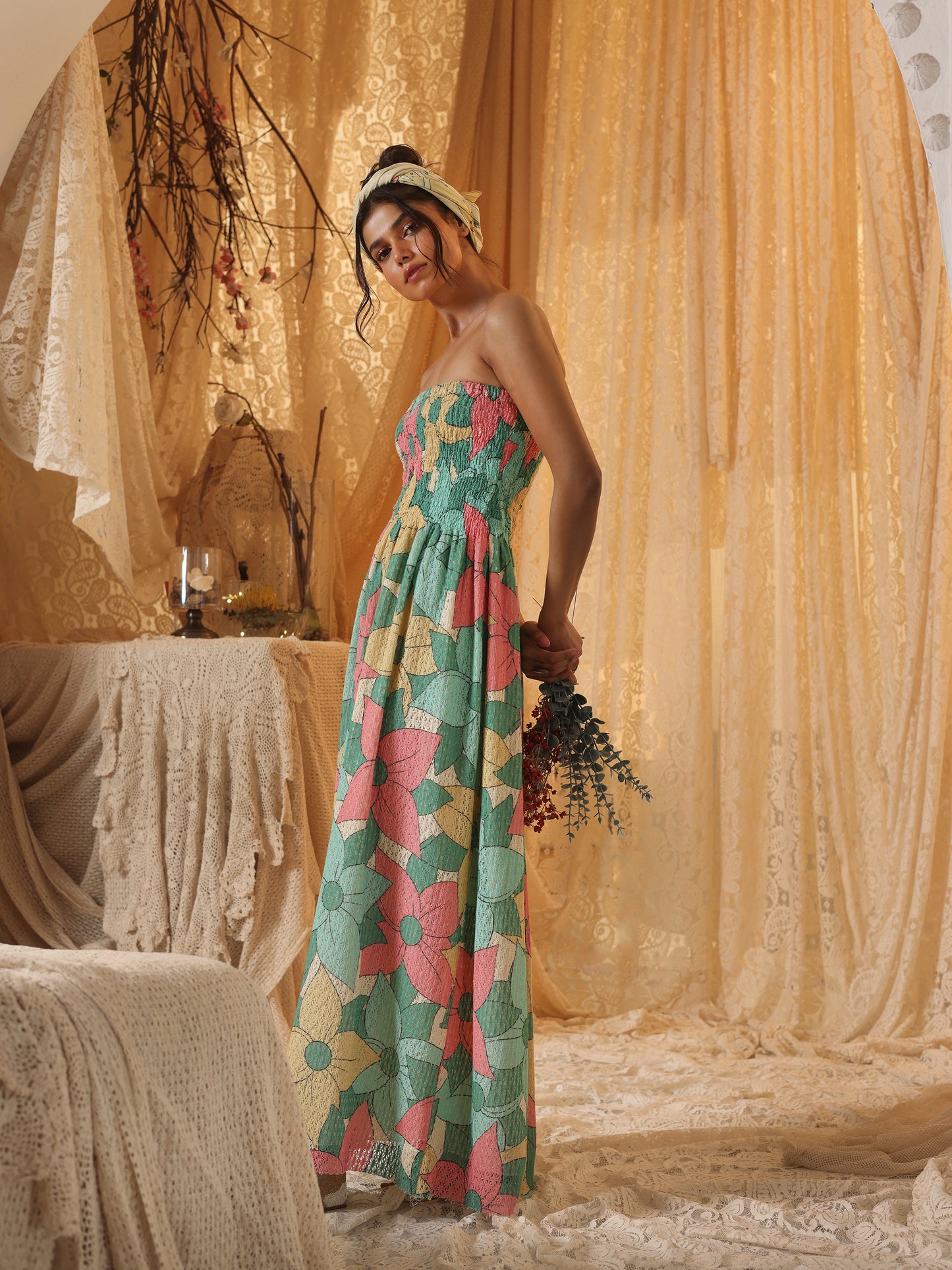 Big Floral Cotton Net Tube Dress