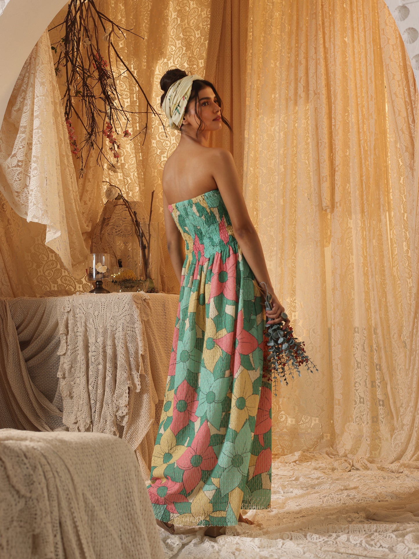 Big Floral Cotton Net Tube Dress