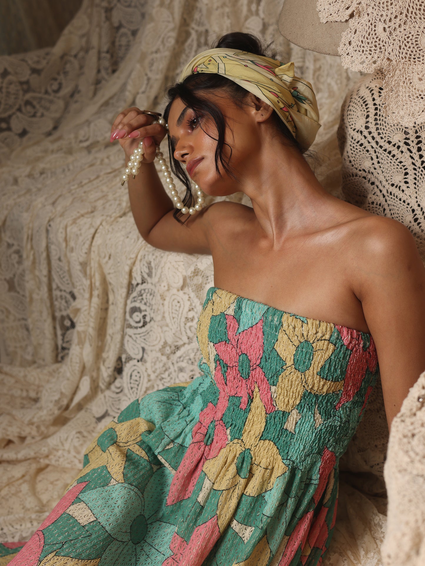 Big Floral Cotton Net Tube Dress