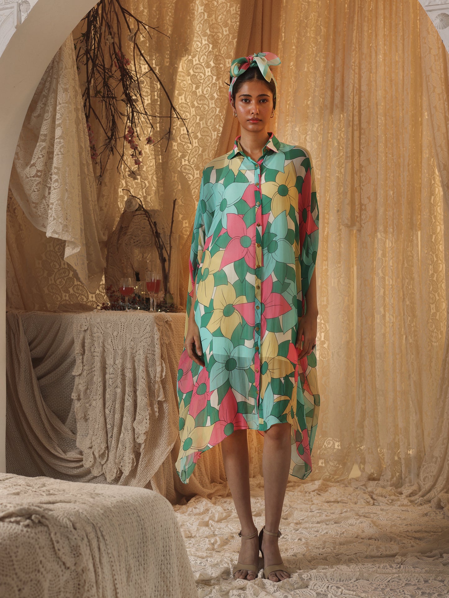 Big Floral Kaftan  Shirt Dress
