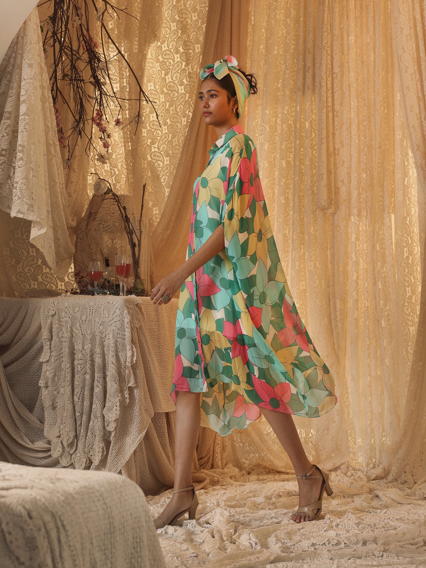Big Floral Kaftan  Shirt Dress