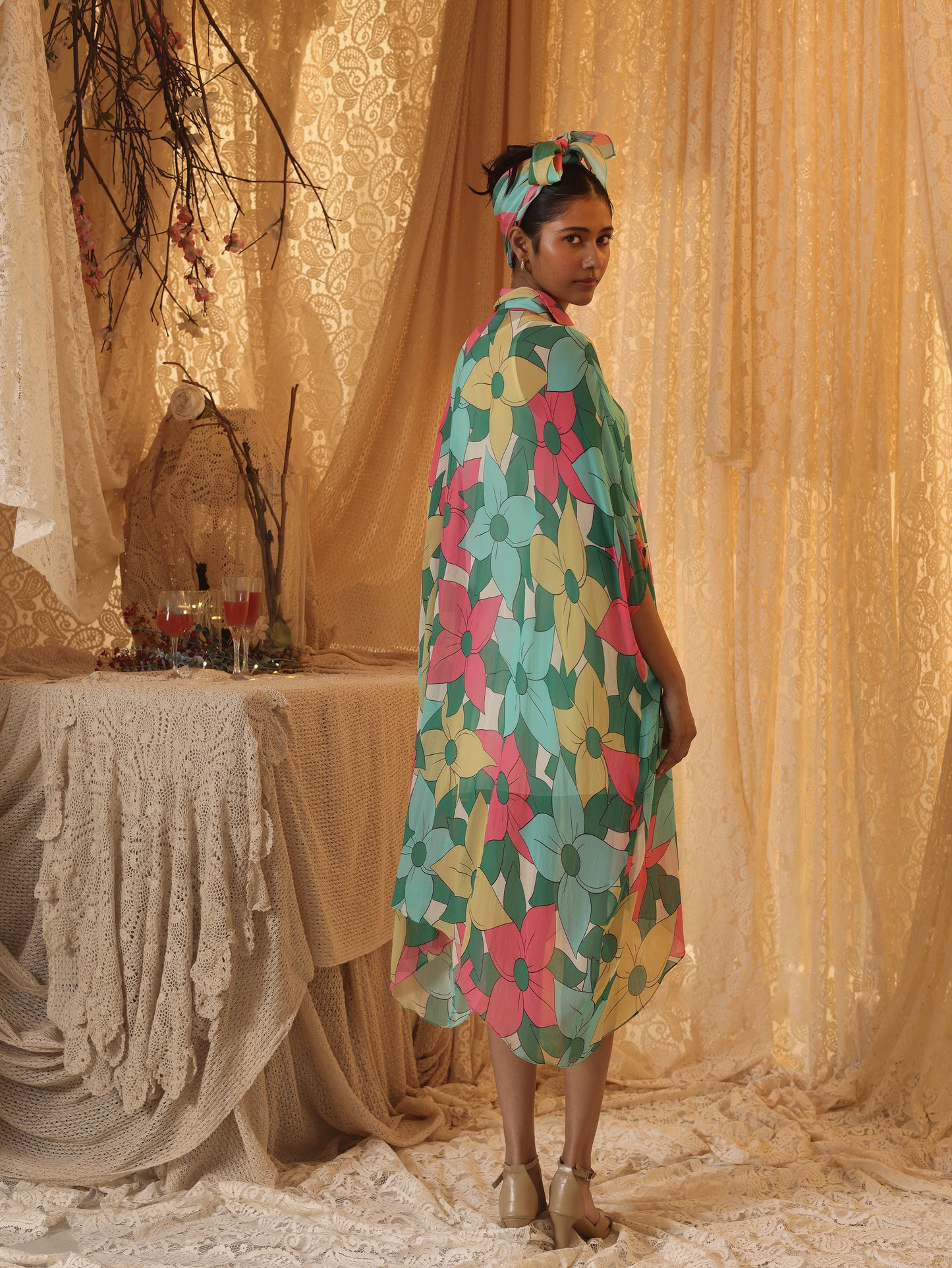 Big Floral Kaftan  Shirt Dress