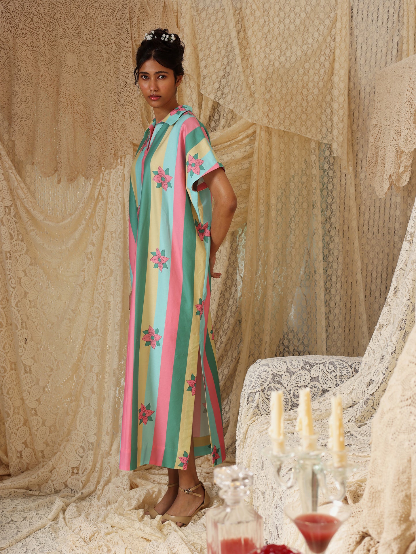 Multicolor Stripe Kaftan  Dress