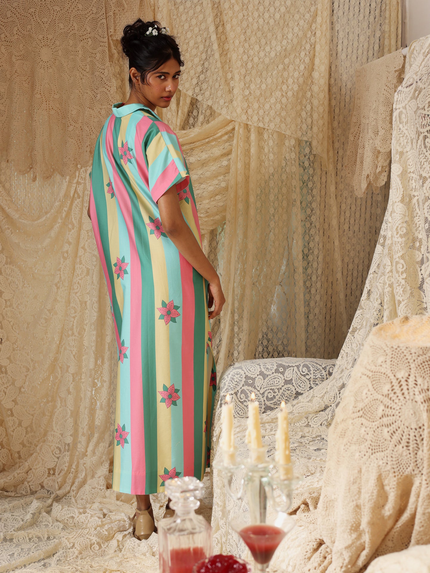 Multicolor Stripe Kaftan  Dress