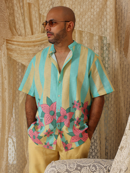 Yellow Blue Stripe Men's  Shirt
