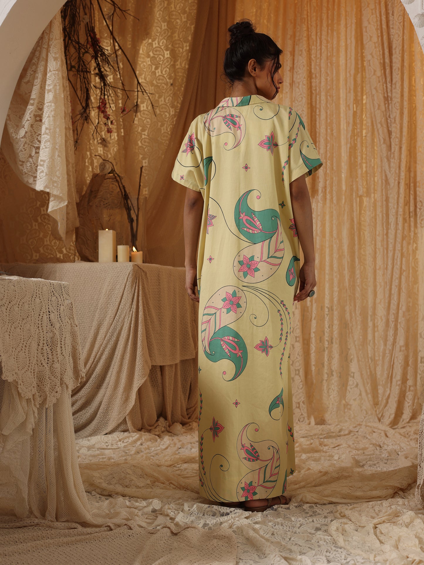 Yellow Paisley Kaftan Dress