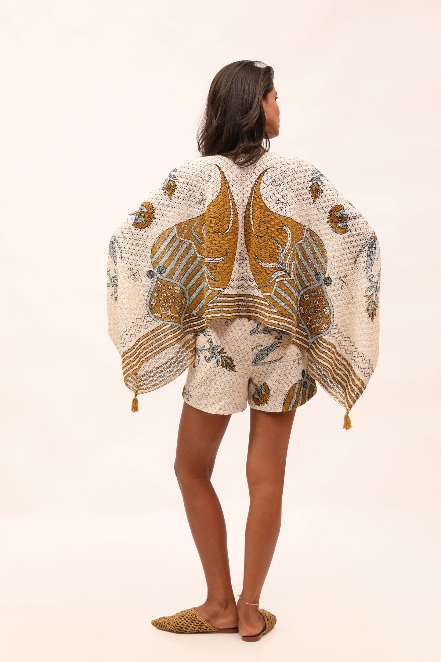Ecru Cotton Net Kaftan Top