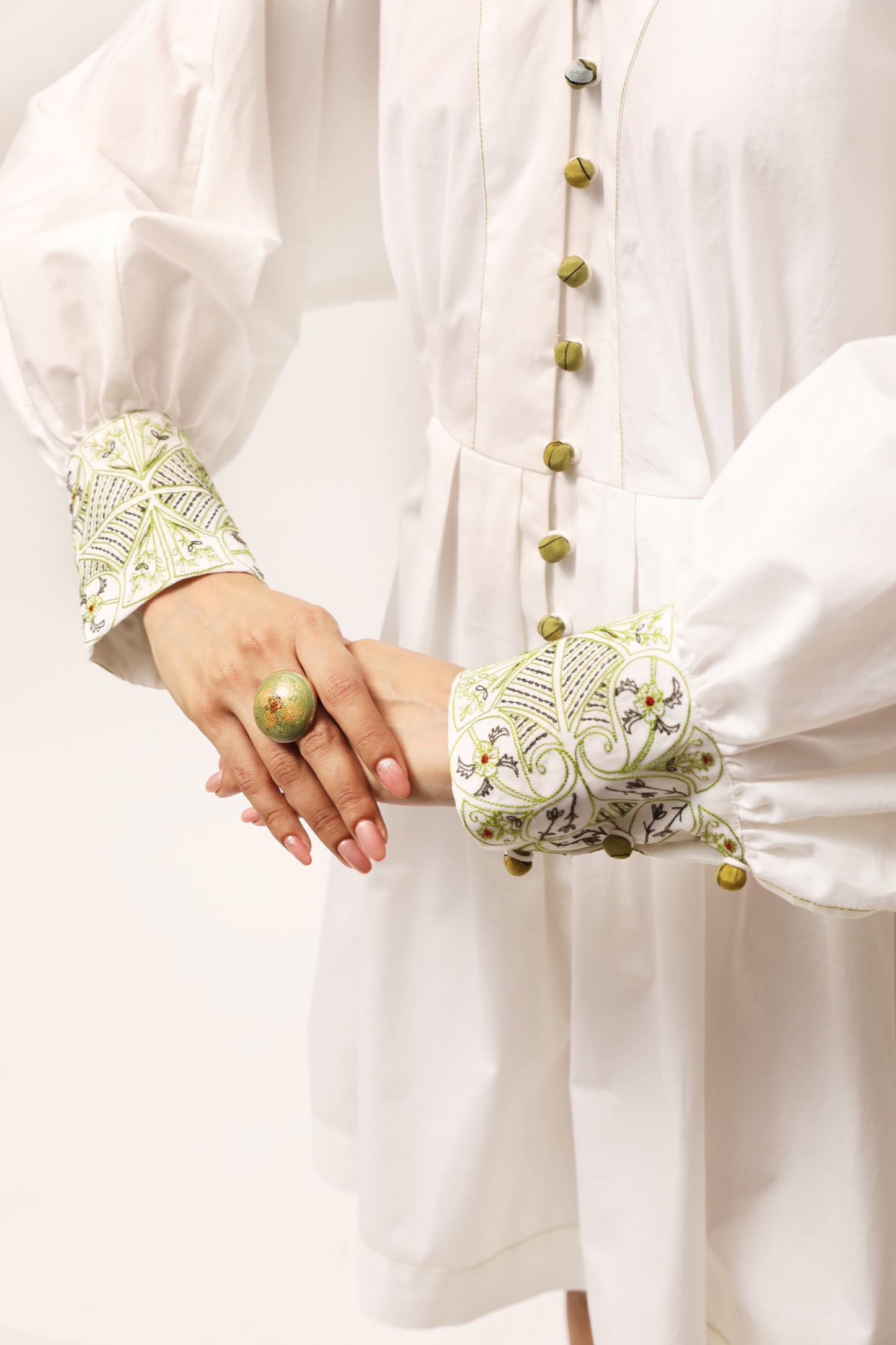 Embroidered Poplin Cuff-Dress