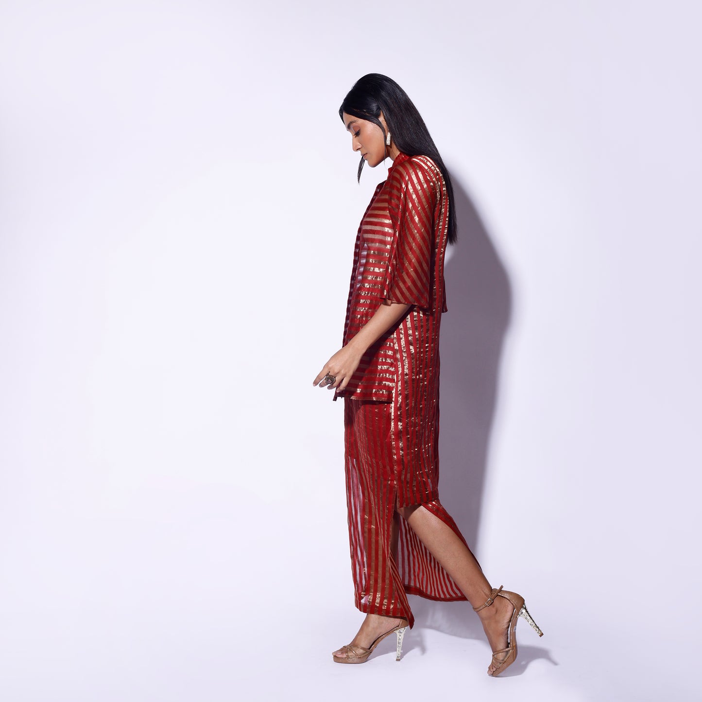 Red Gold Stripe Shirt & Skirt Set