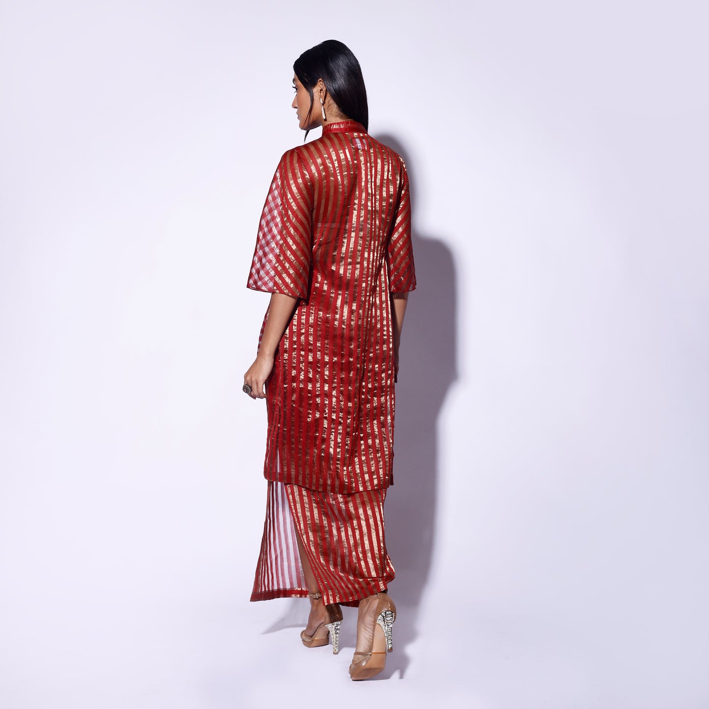 Red Gold Stripe Shirt & Skirt Set