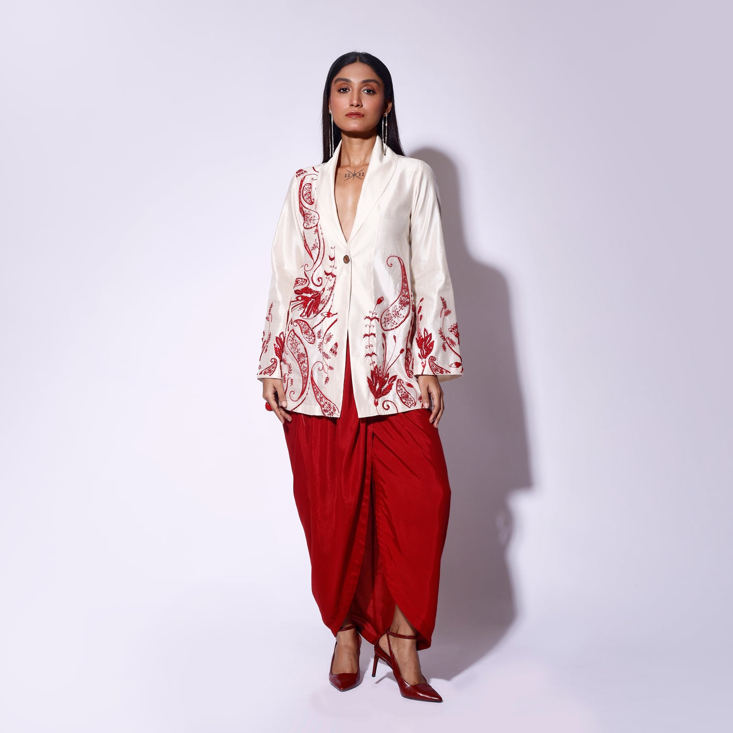 Silk Embroidered Blazer Skirt set