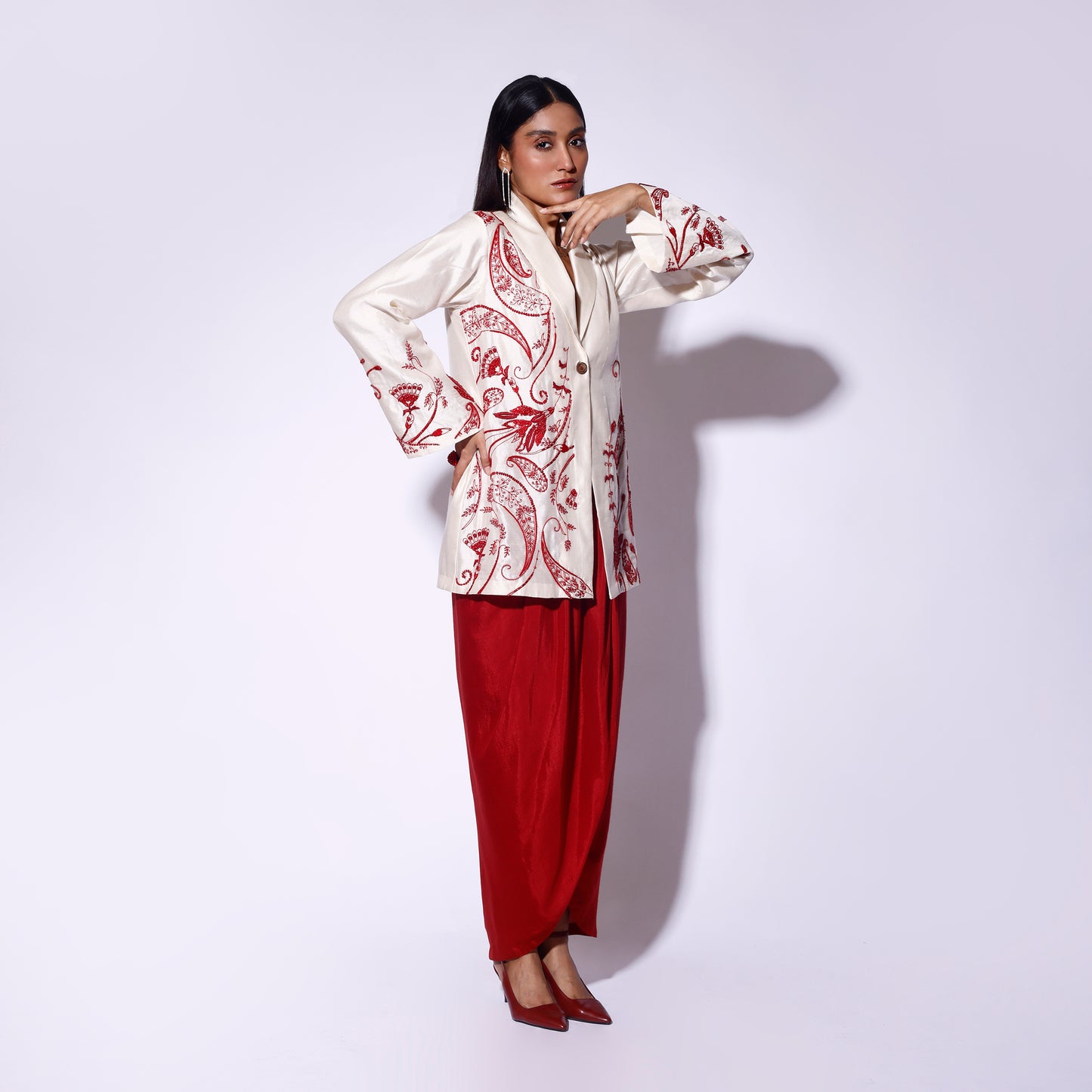 Silk Embroidered Blazer Skirt set