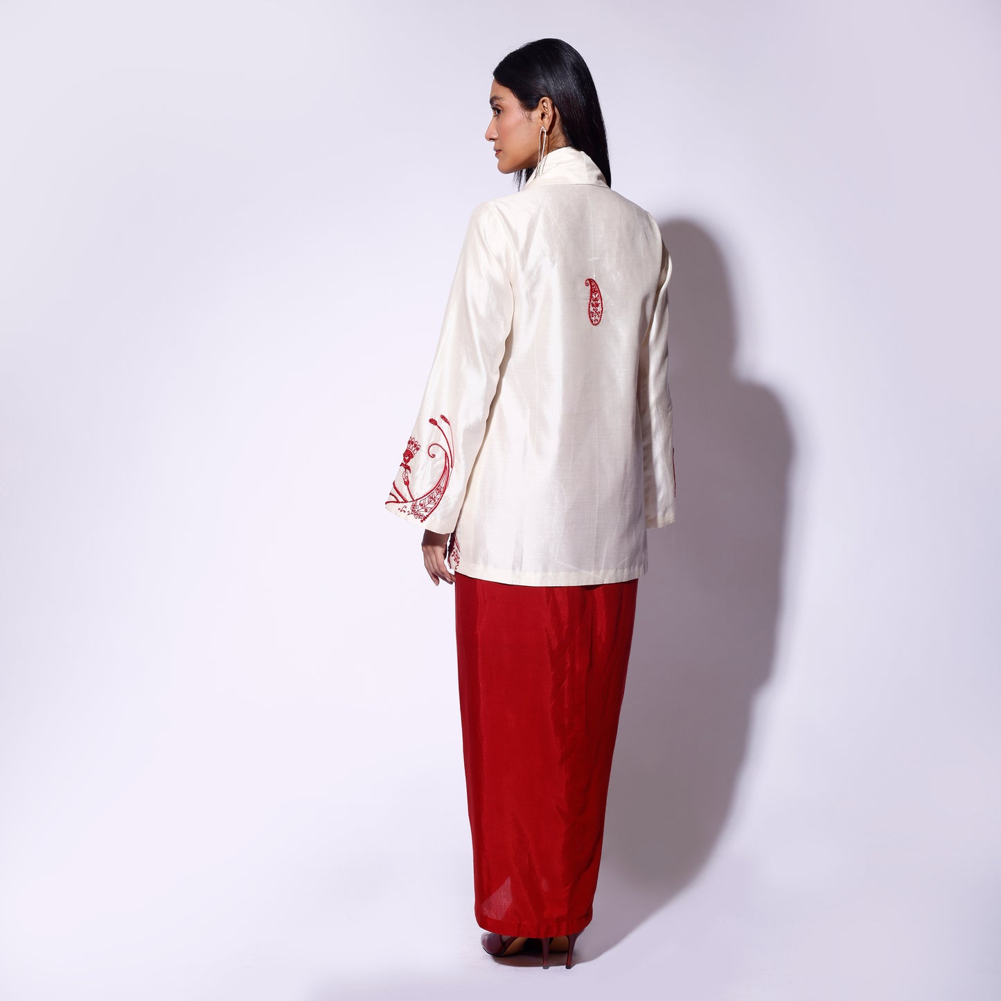 Silk Embroidered Blazer Skirt set