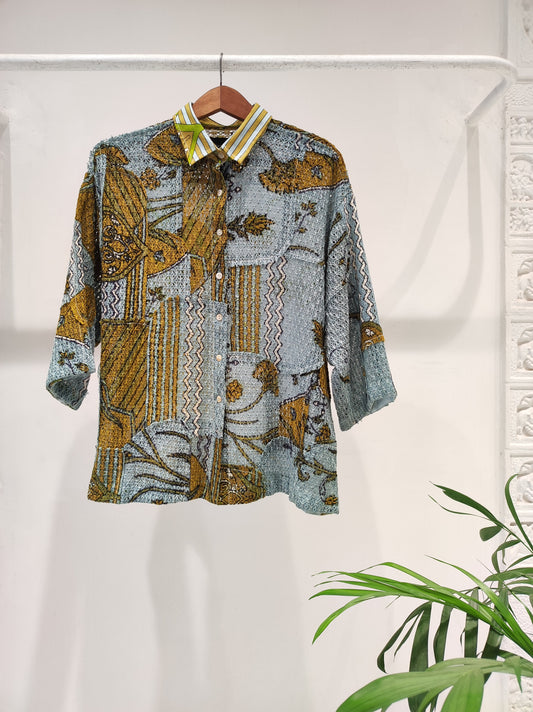 Sky Cotton-net Patch Shirt