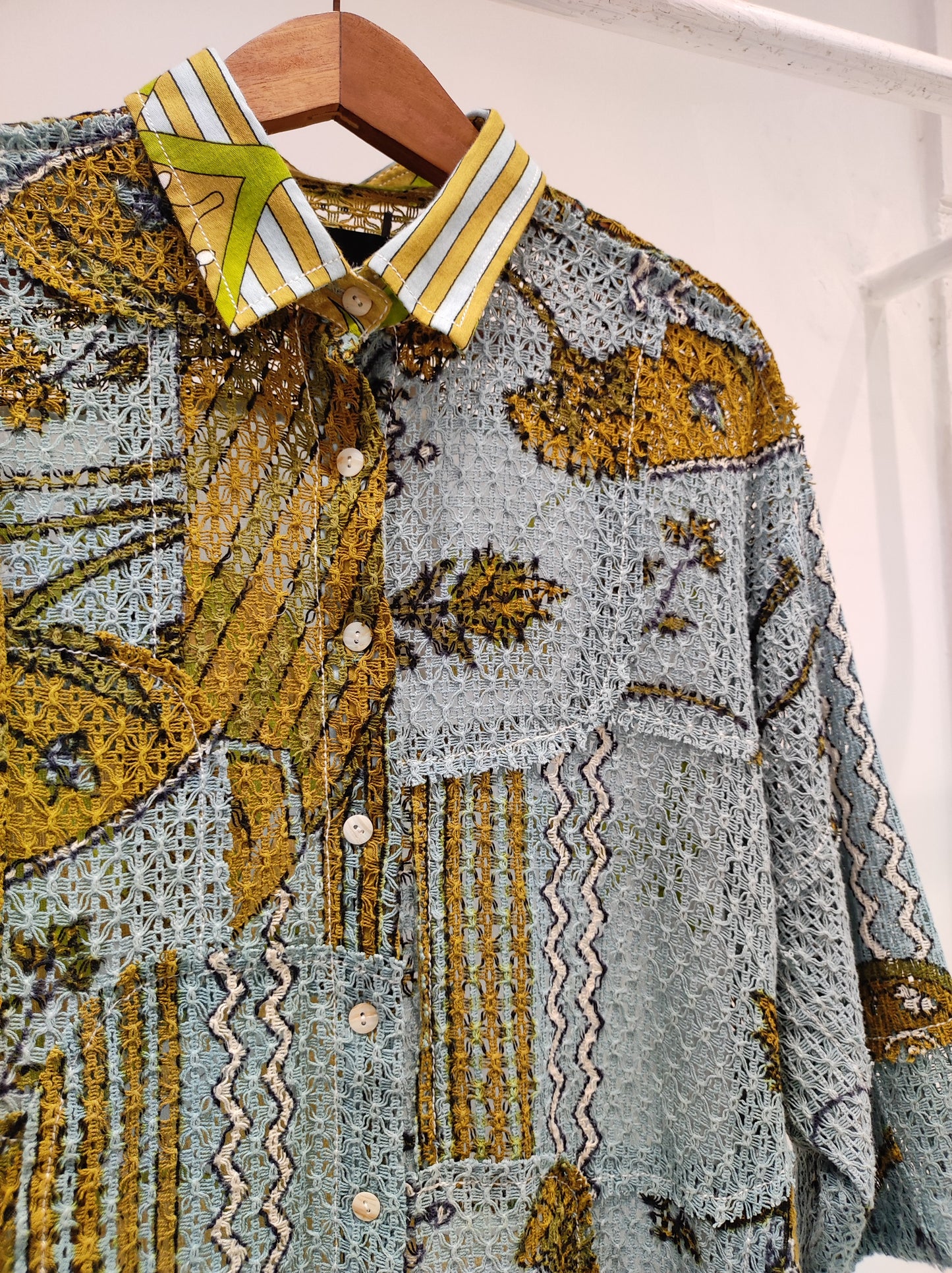 Sky Cotton Net Patch Shirt