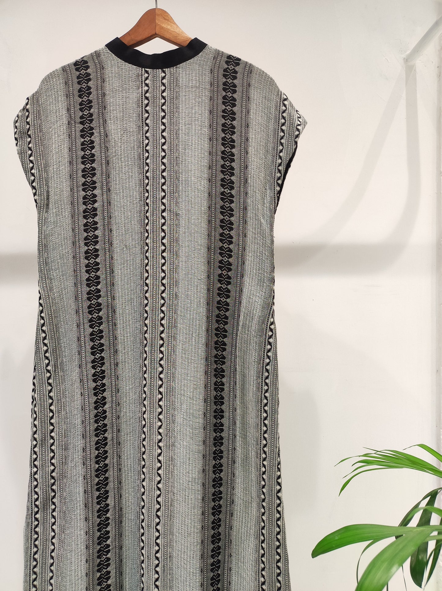 Blue Cotton Weave Long Fringe Dress