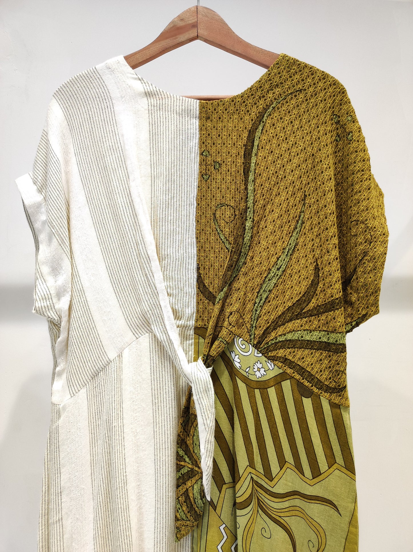 Olive Print & Stripe Knot Dress