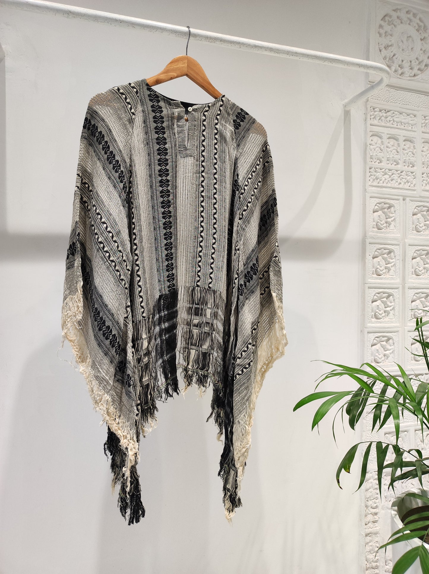 Cotton Weave Fringe Kaftan Top