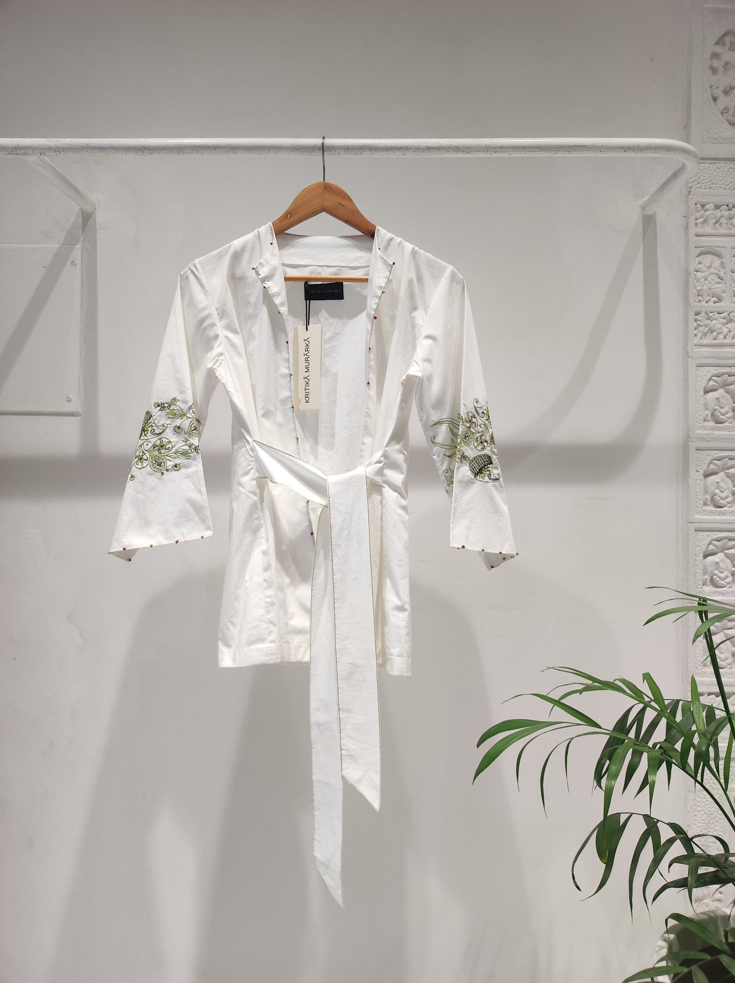 Embroidered Poplin Wrap Top
