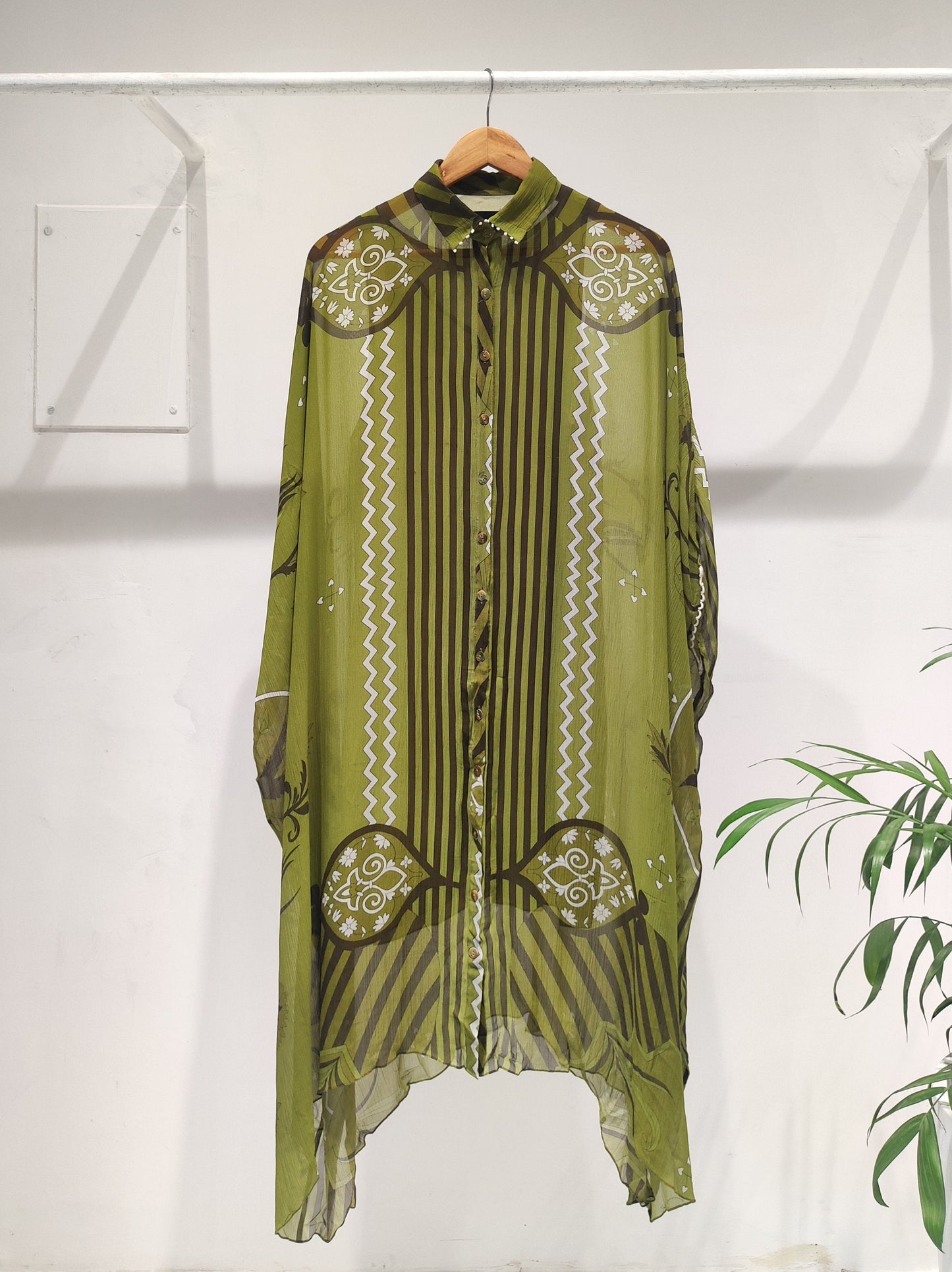 Olive Chiffon Shirt Dress
