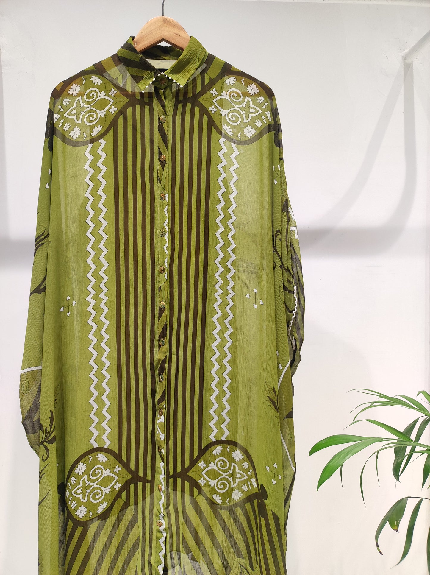 Olive Chiffon Shirt Dress