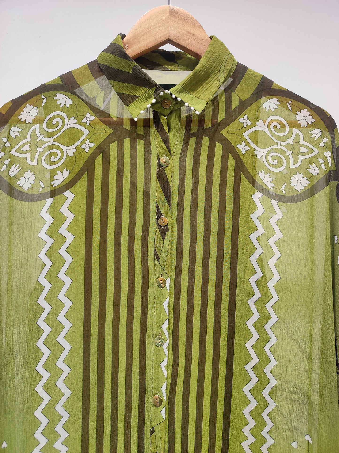 Olive Chiffon Shirt Dress