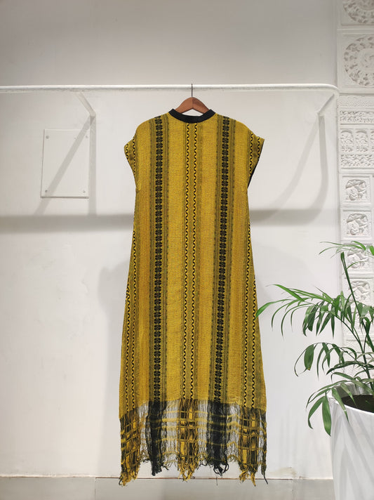 Yellow Weave Long Fringe Dress
