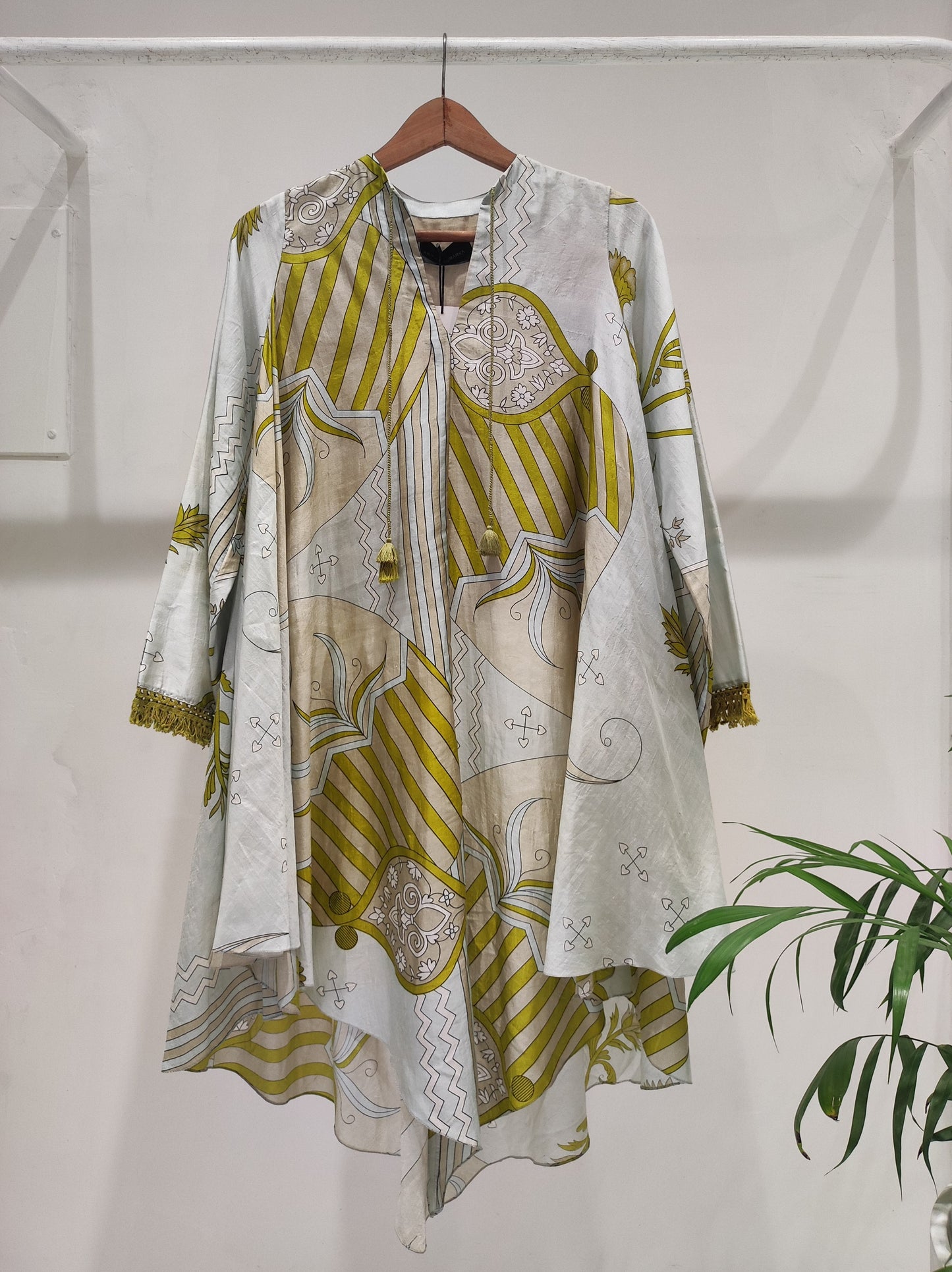 Sky Blue Green Silk Tunic Top