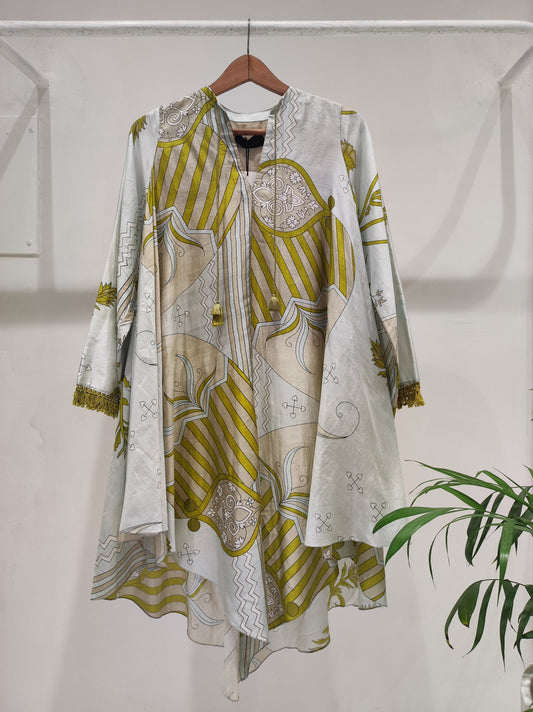 Sky Blue Green Silk Tunic Top