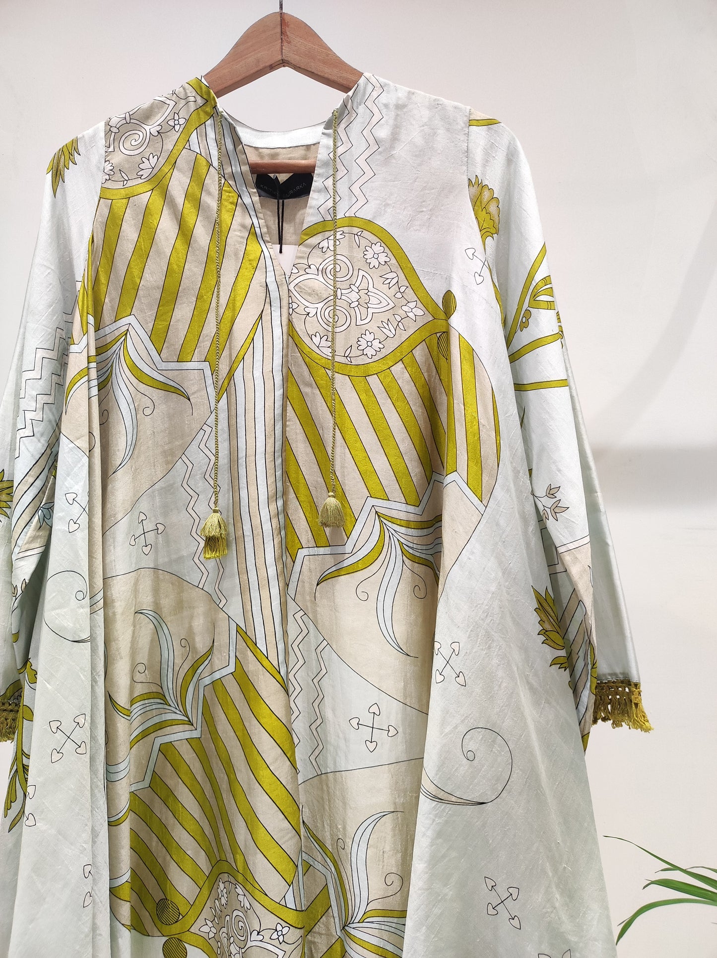 Sky Blue Green Silk Tunic Top