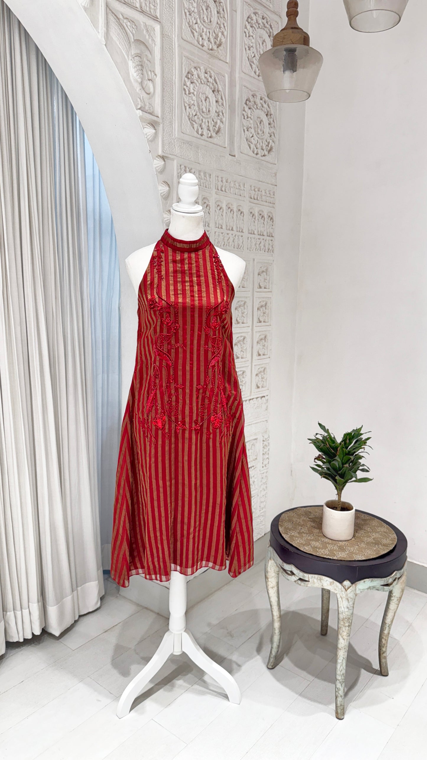 Red Gold Stripe Embroidered Tunic