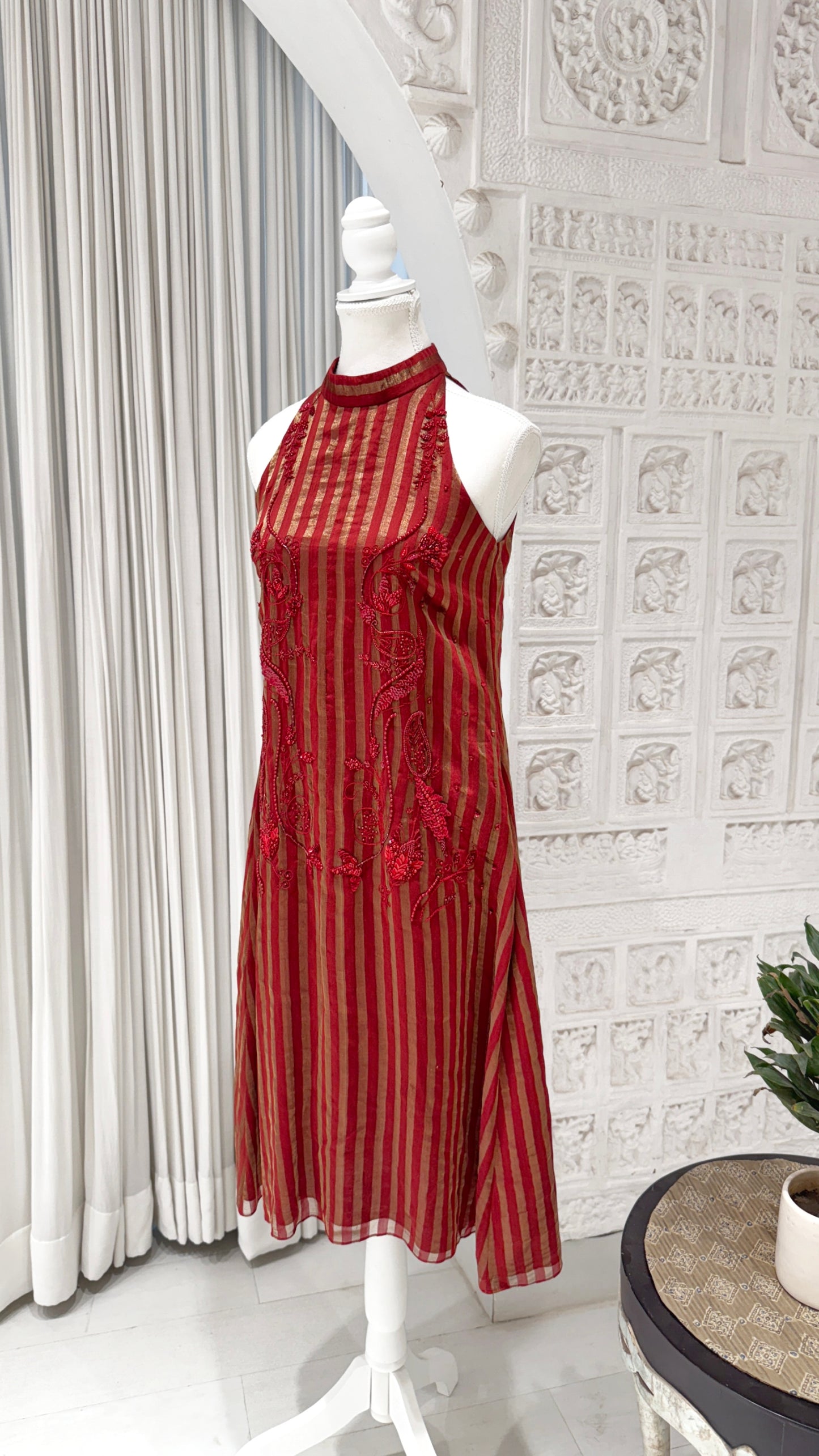 Red Gold Stripe Embroidered Tunic