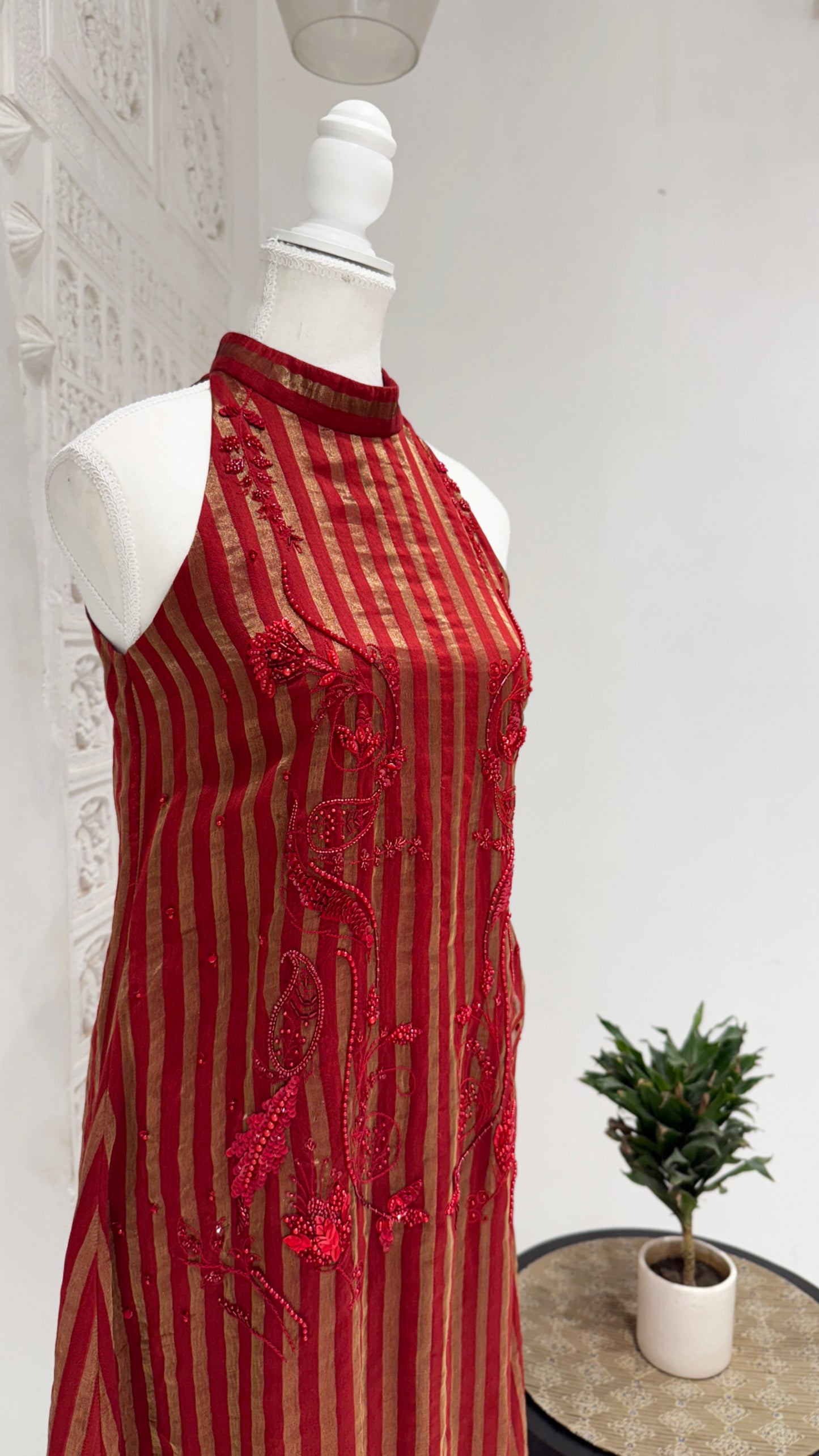 Red Gold Stripe Embroidered Tunic