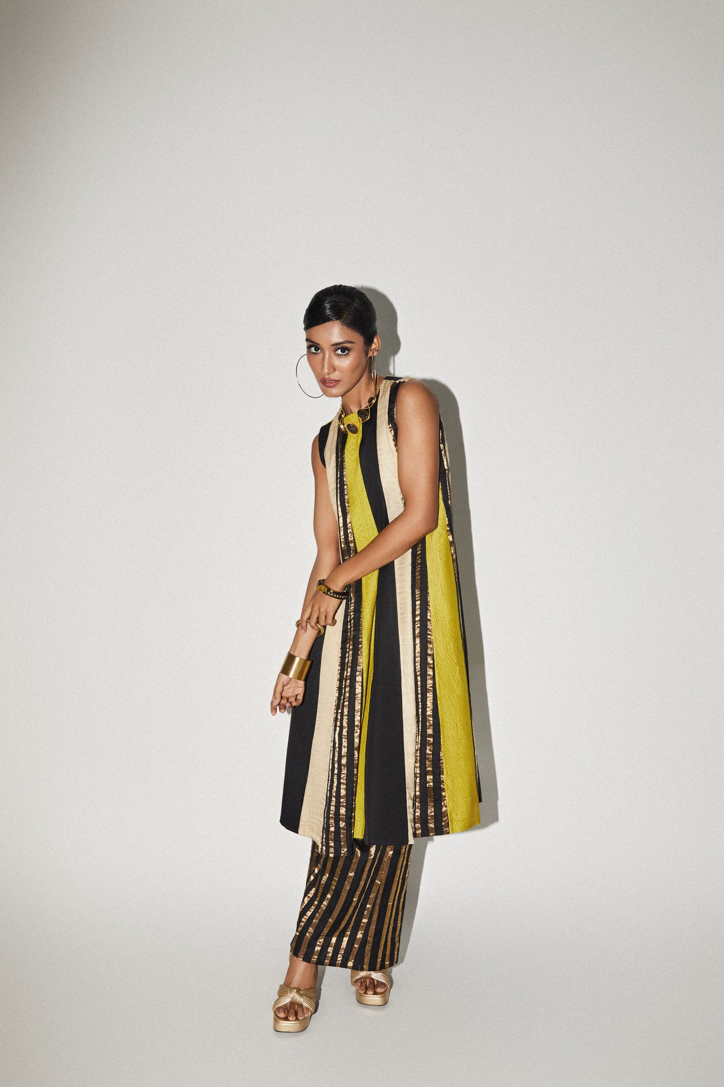 Black Lime Panel Dress and Pant Set