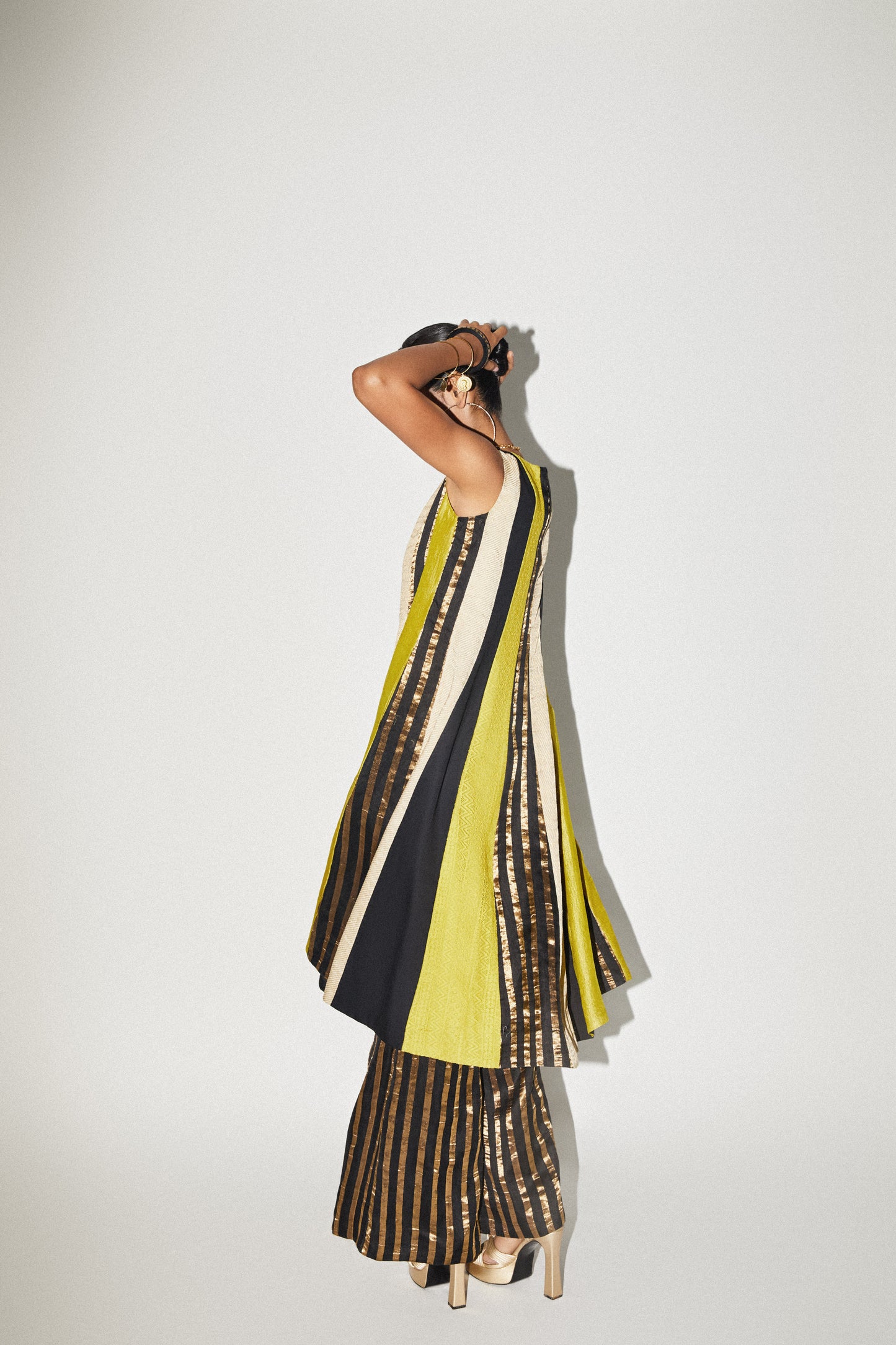 Black Lime Panel Dress and Pant Set