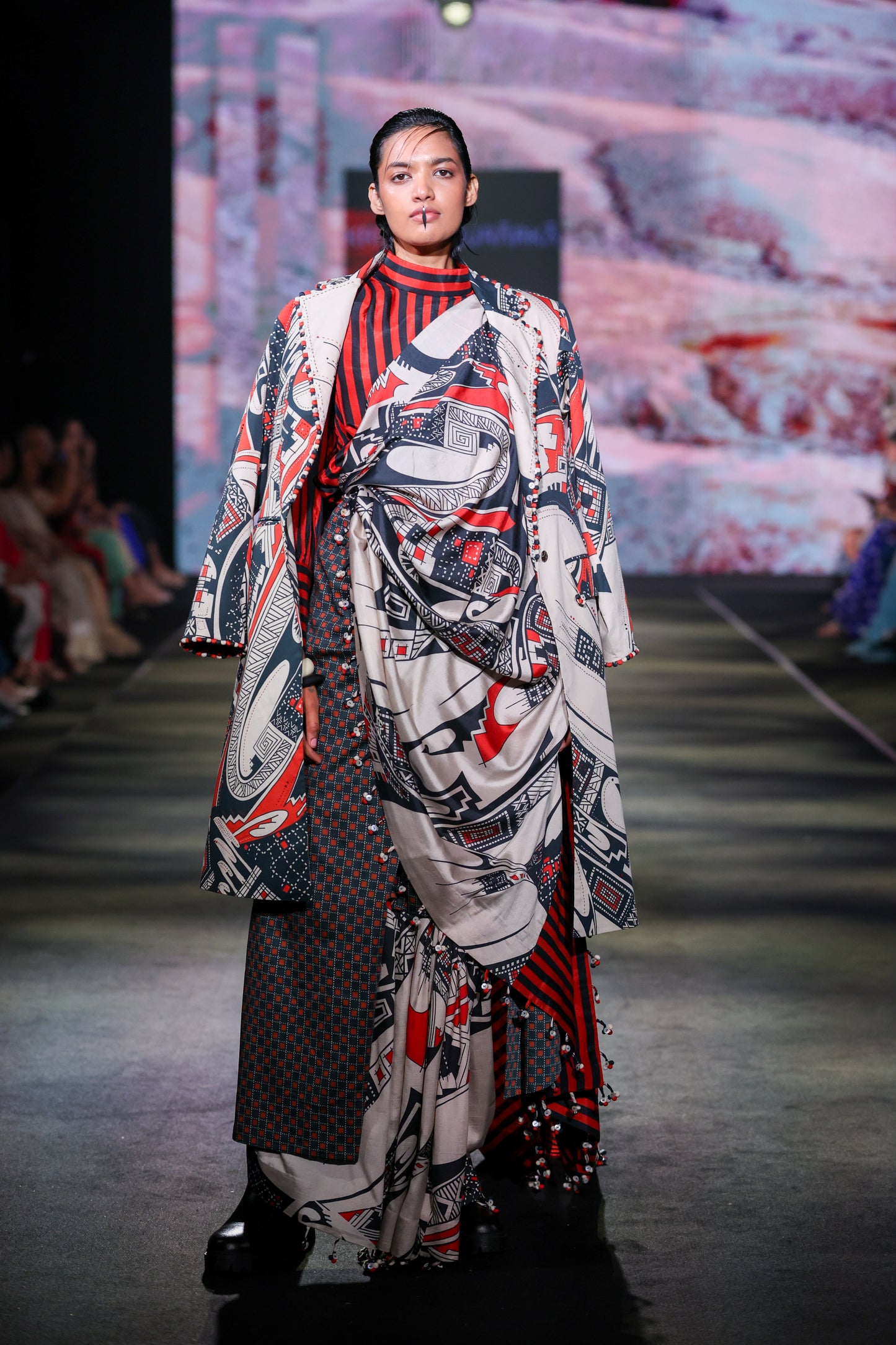 Rust Print Silk Saree