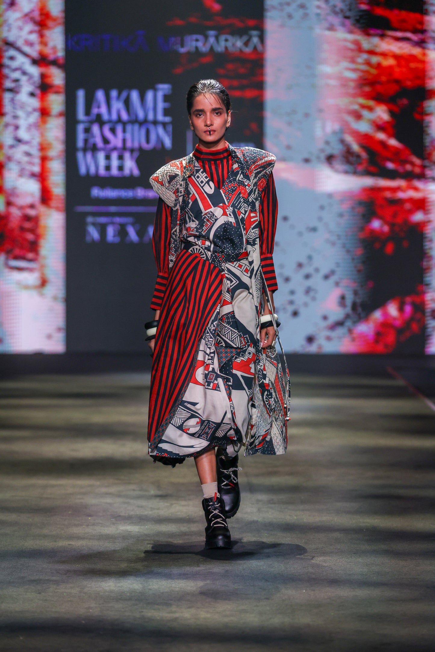 Rust Print Cotton Net Drawstring Dress