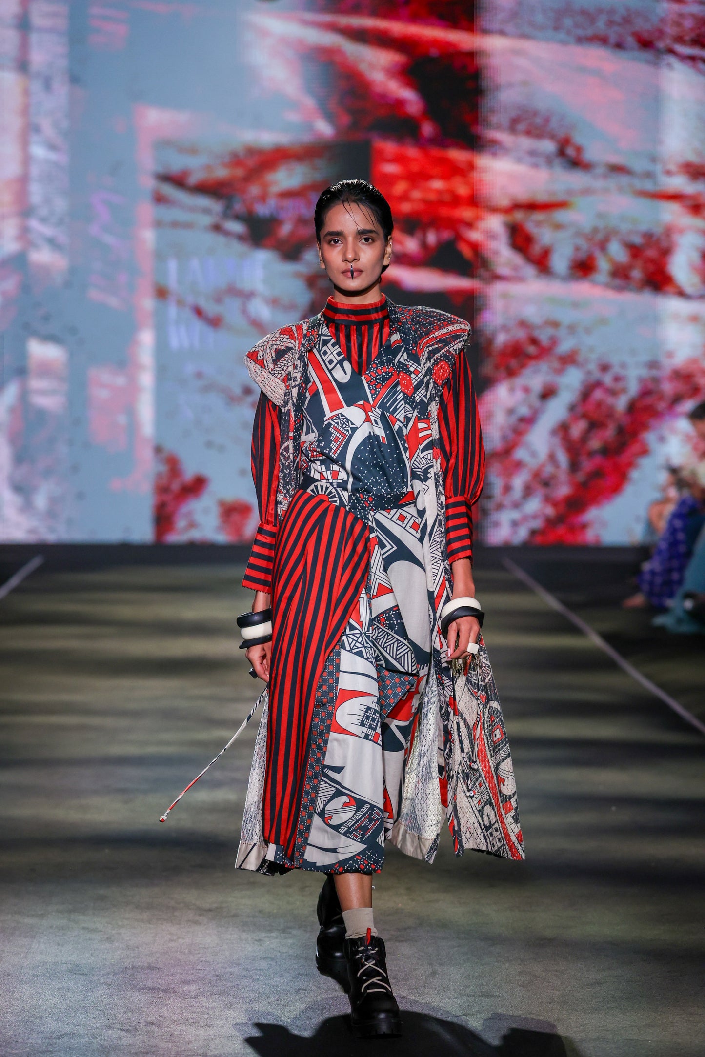 Rust Black Stripe Midi Dress