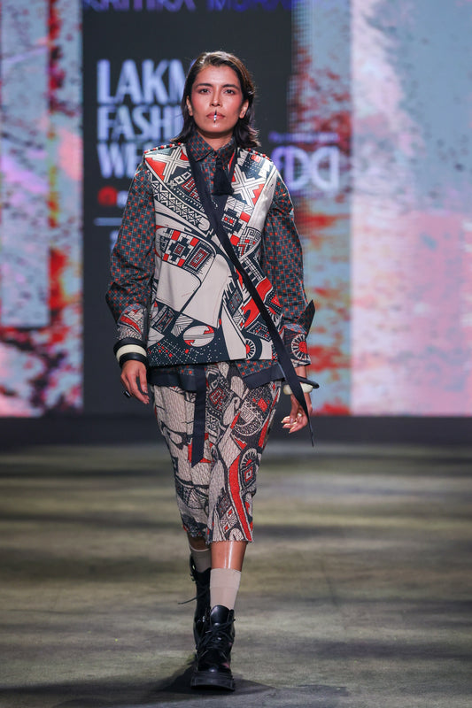 Rust Print Sleeveless Kimono