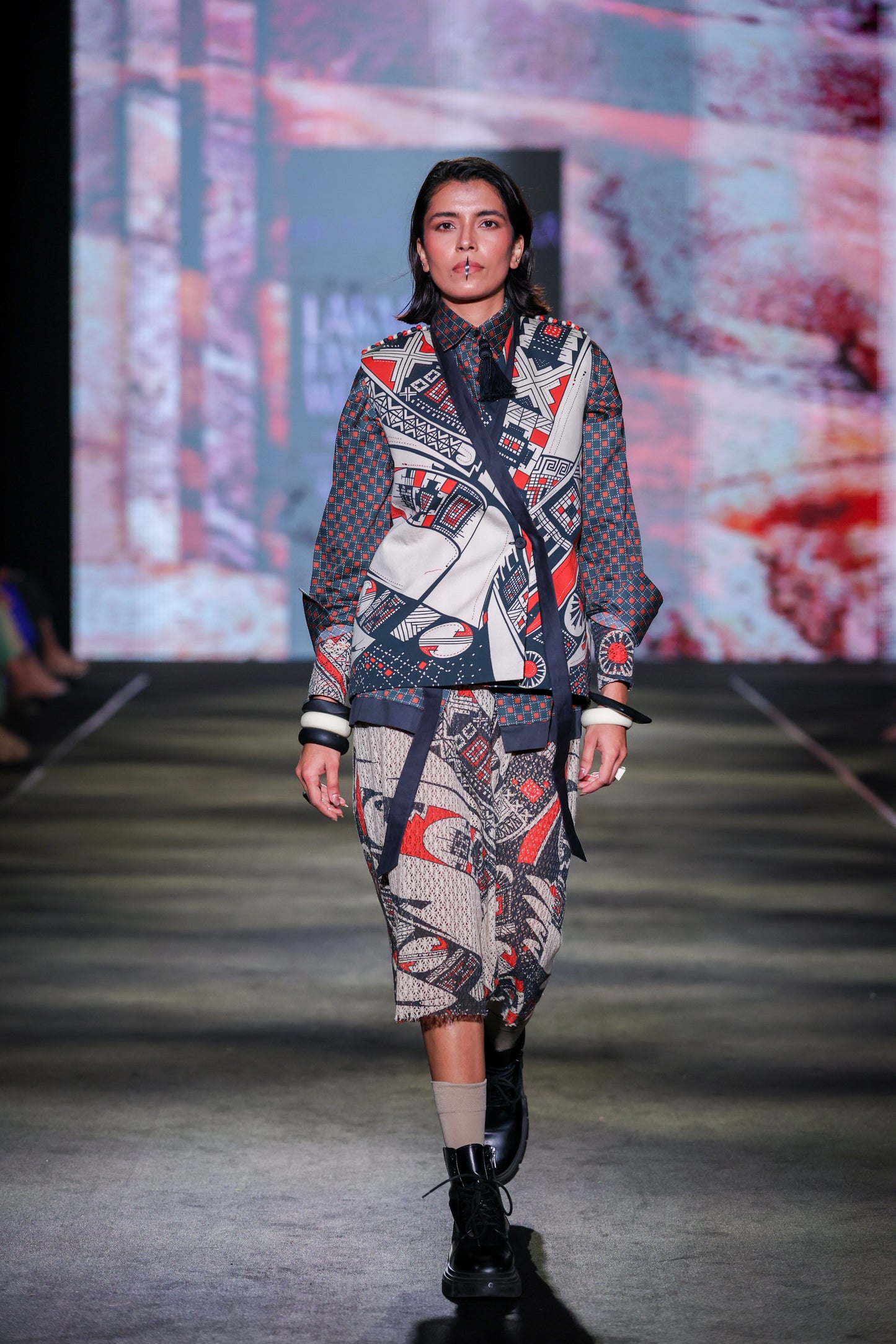 Rust Print Cotton Net Midi Dress