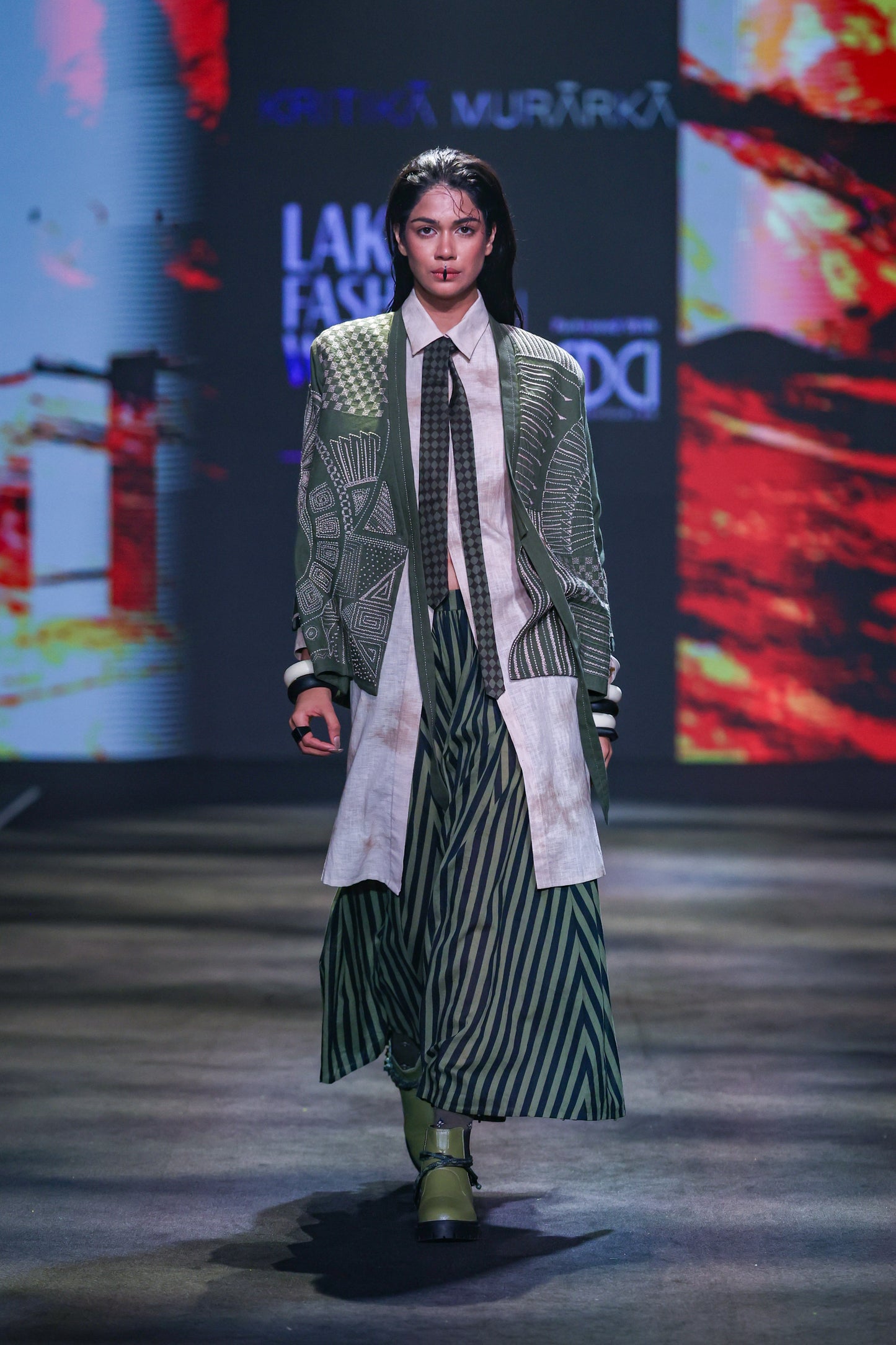 Olive Kantha Embroidered Khadi Jacket