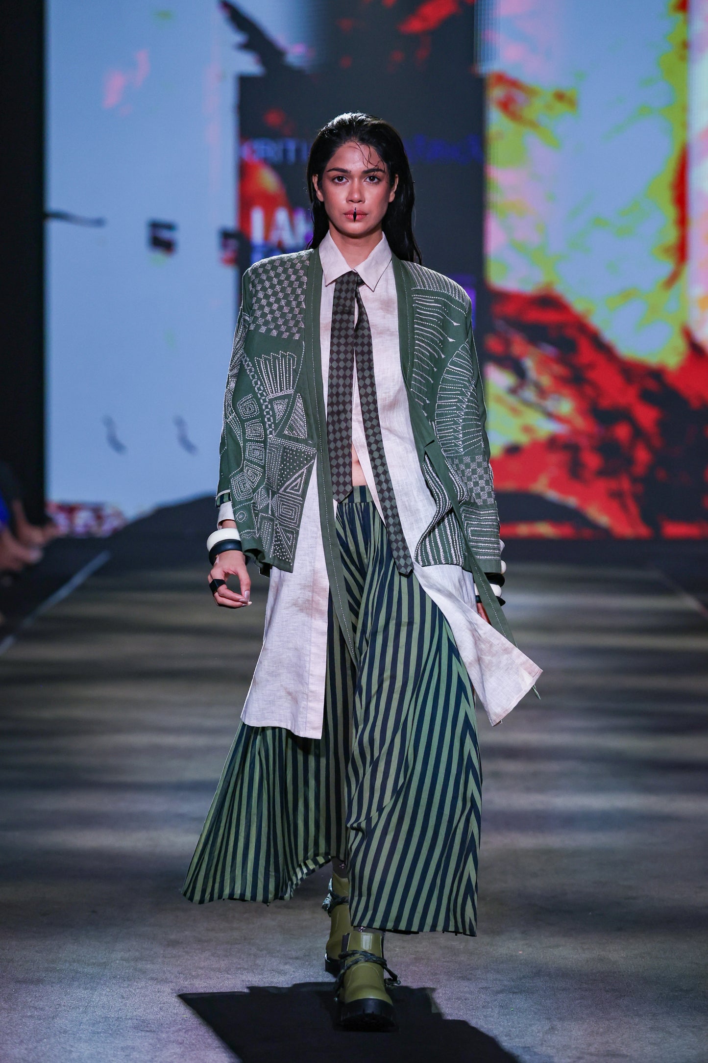 Olive Black Stripe Skirt