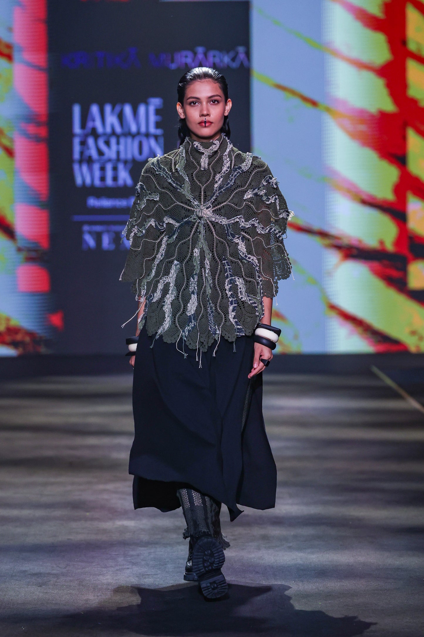 Olive Embroidered Crochet Cape