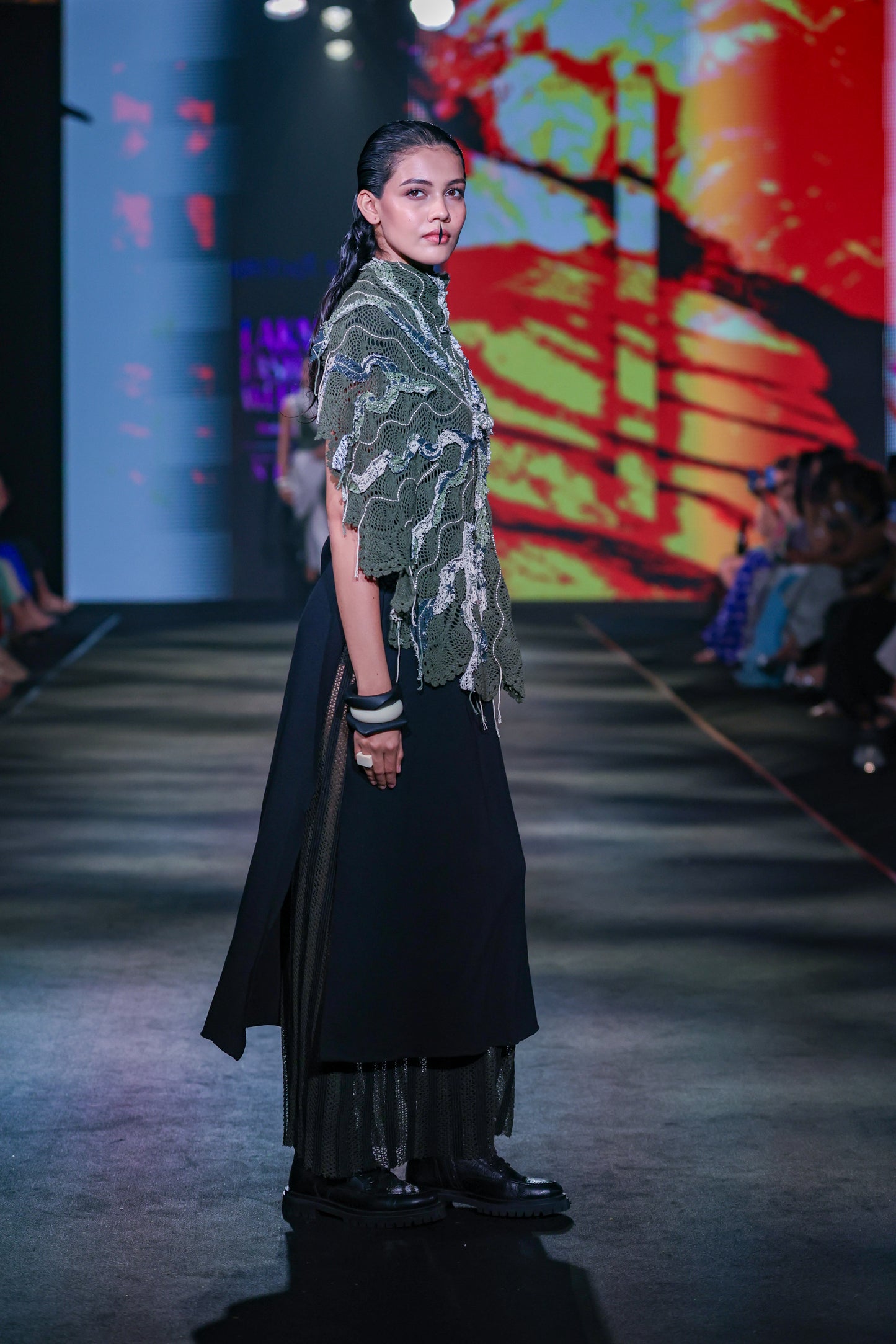Olive Cotton Net Skirt