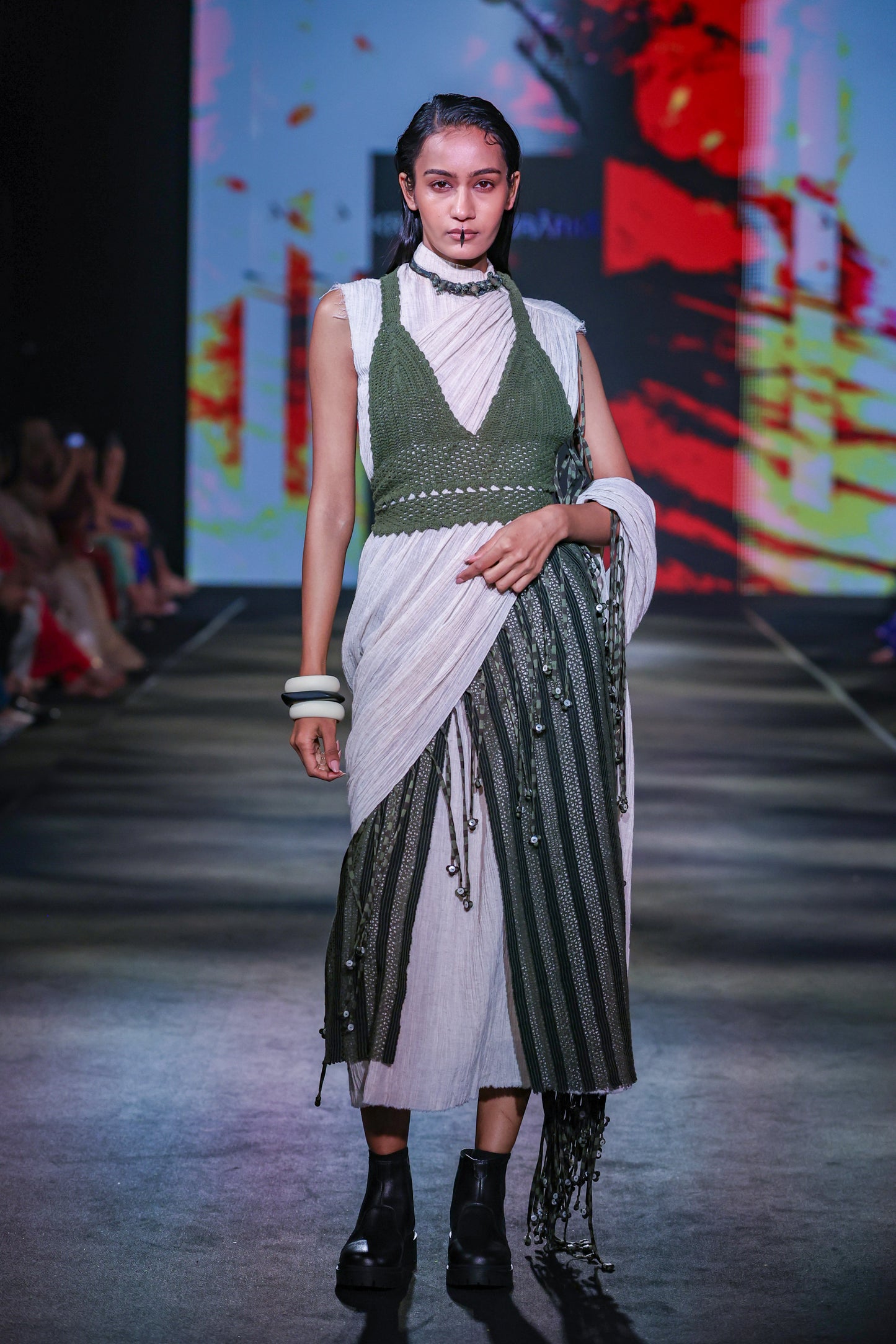 Ivory Crushed Tassel Scarf Dress