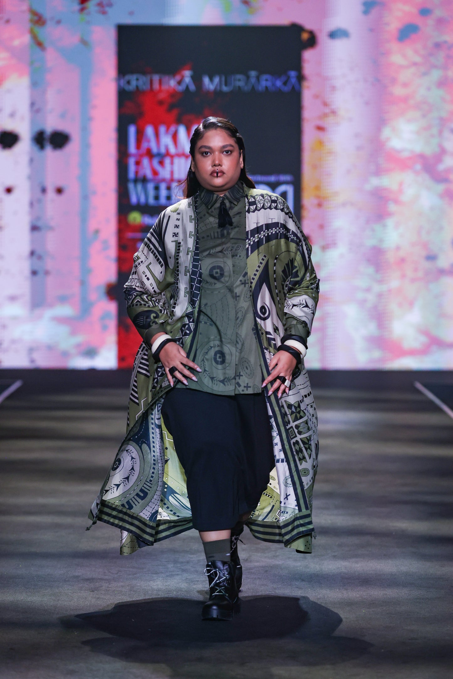 Olive Print Oversized Shirt